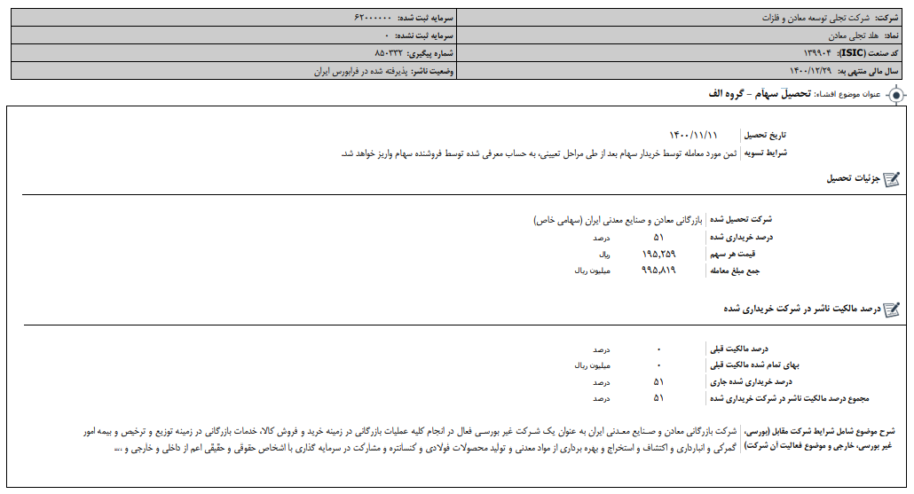 تحصیل سهام «تجلی»