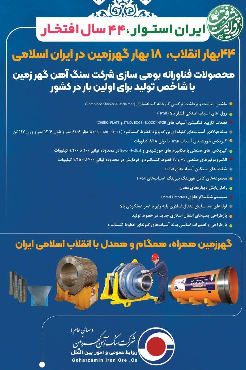 پیام تبریک مدیرعامل شرکت سنگ آهن گهرزمین به مناسبت فرارسیدن ۲۲ بهمن