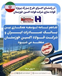 تفاهم‌نامه توسعه همکاری بین بانک صادرات ایران و شرکت فولاد اکسین خوزستان منعقد می‌شود