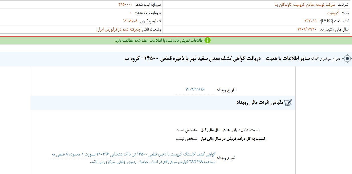 کرومیت گواهی کشف معدن سفید نهر را گرفت