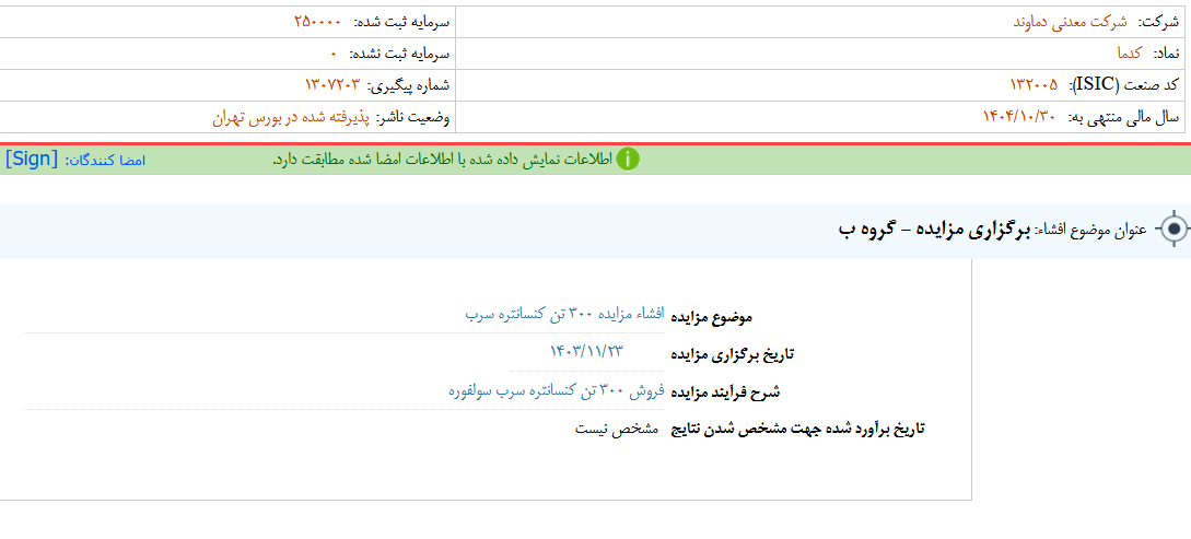 کدما مزایده برگزار می‌کند