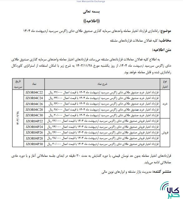 راه‌اندازی قرارداد اختیار معامله واحد‌های صندوق طلای دنای زاگرس سررسید اردیبهشت ۱۴۰۴