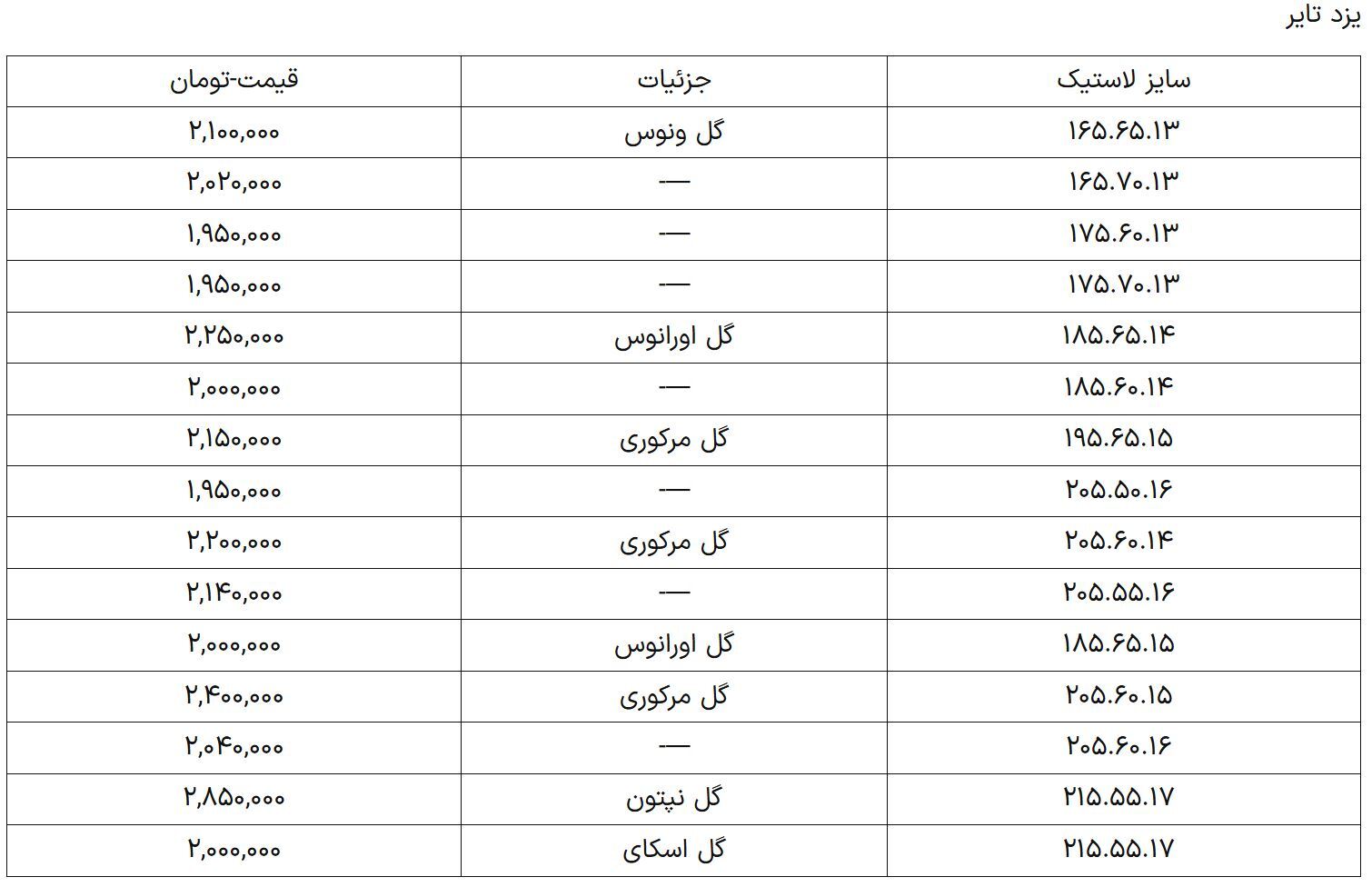 قیمت جدید لاستیک اسفند ۱۴۰۳+ جزئیات