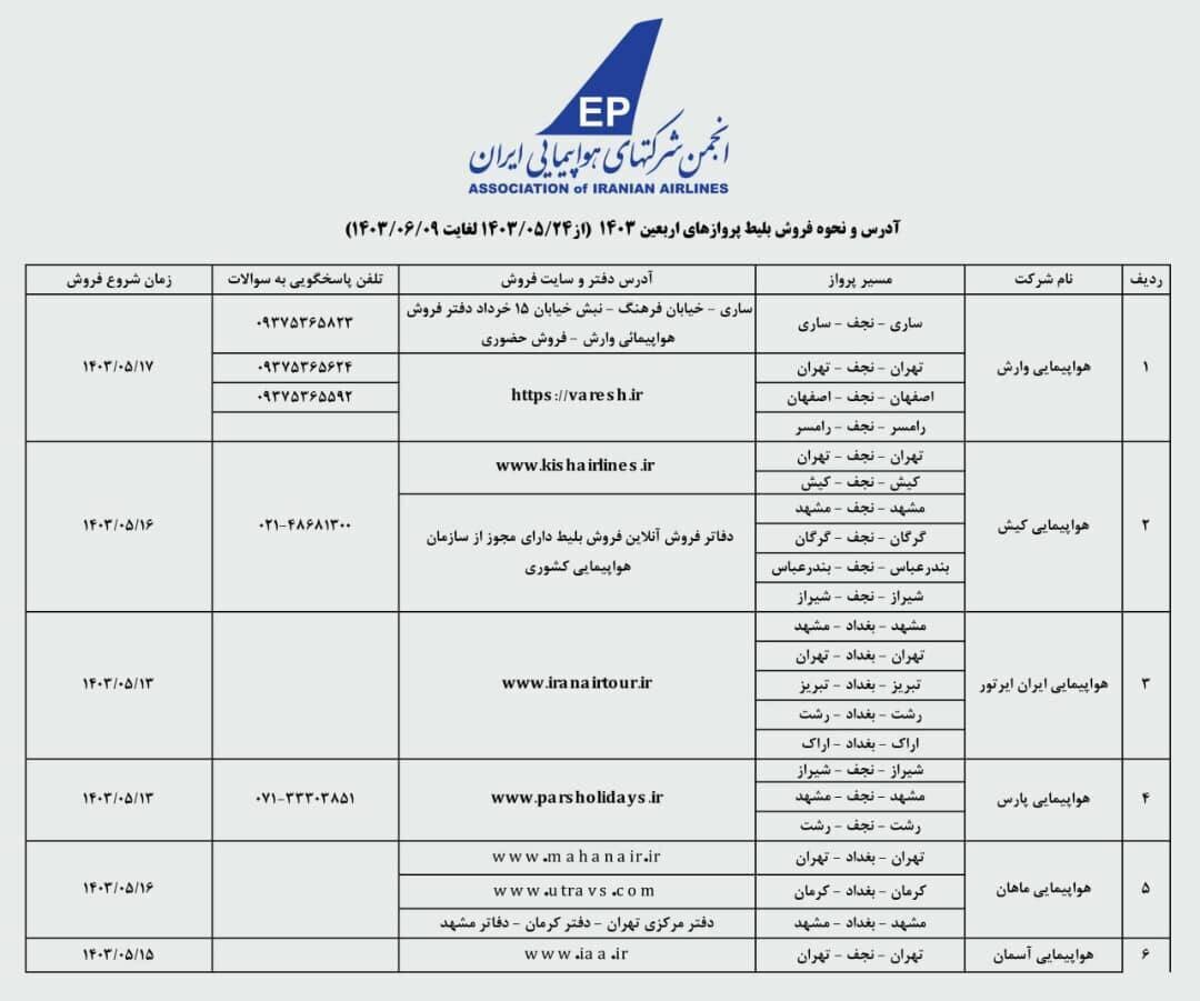 شرایط پیش‌فروش بلیت پرواز‌های اربعین ۴ ایرلاین مشخص شد