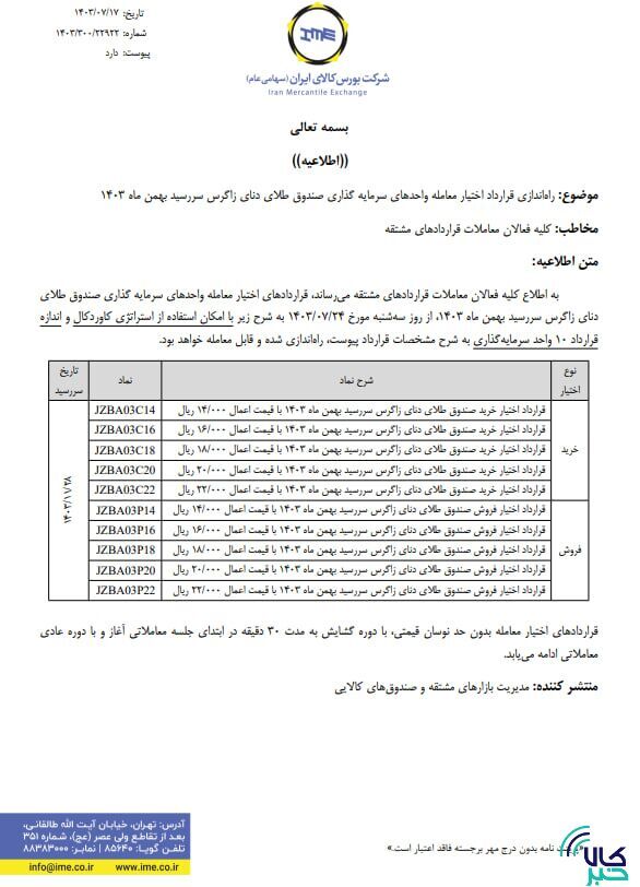 راه‌اندازی نخستین قرارداد اختیار معامله صندوق طلای مبتنی بر شمش طلا