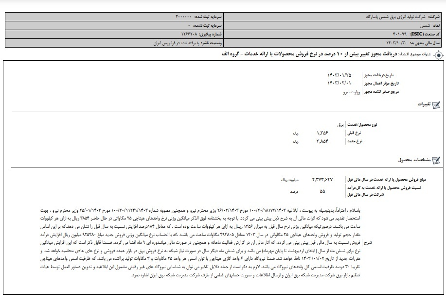 مهمترین اخبار کدال ۲۱ آبان ۱۴۰۳/ از افزایش قیمت فروش شرکت تولید انرژی برق تا پذیرش تعهدات جدید