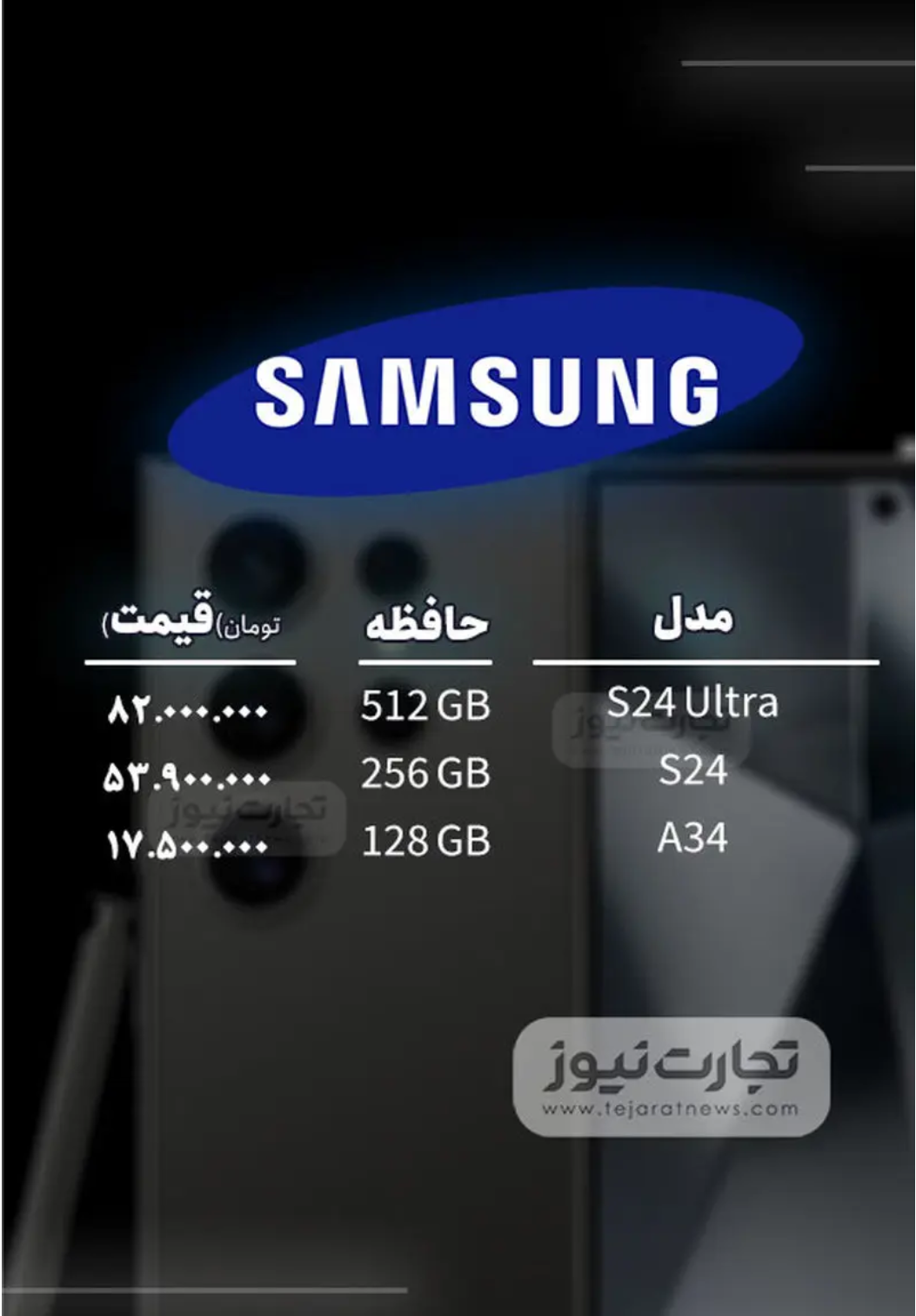 قیمت گوشی موبایل امروز ۲۴ آذر ۱۴۰۳ + جدول