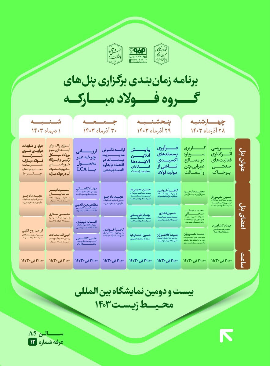 حضور فولاد مبارکه در بیست‌ودومین نمایشگاه بین‌المللی محیط زیست + جدول پنل‌های تخصصی این شرکت