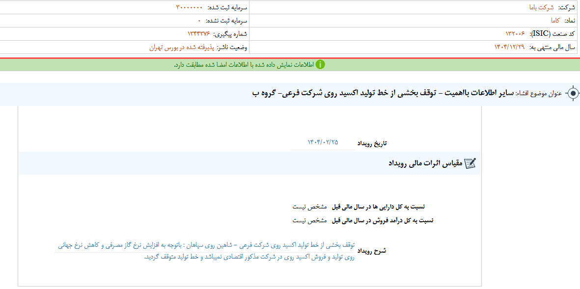 توقف بخشی از خط تولید کاما