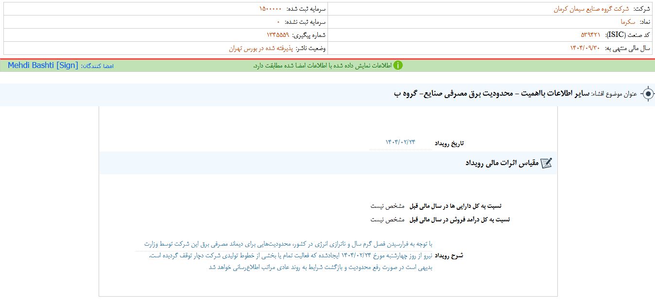محدودیت مصرف برق در سکرما