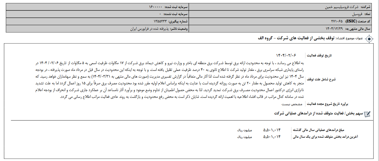 توقف بخشی از فعالیت‌های فروسیل