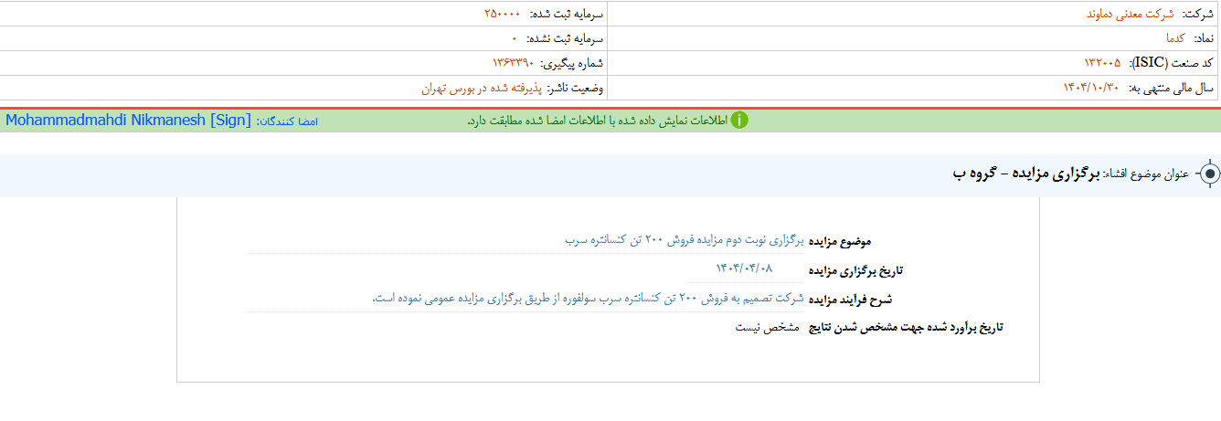 کدما مزایده برگزار می‌کند